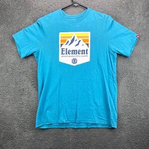 Element Mens Medium M T-Shirt Blue‎ Graphic Logo Tee Wind Water Fire Earth